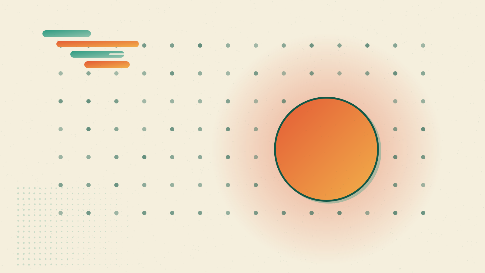Risograph print: a marigold bowl shape catching falling sunset-orange dots on cream paper
